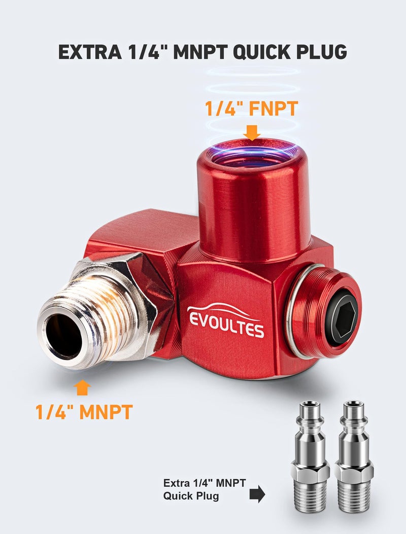 EVOULTES 2-Packs 1/4"" NPT 360 Degree Swivel Air Hose Fittings  No Leakage Air Hose Connector with 1/4 Inch MNPT Quick Connect  Swivel Air Fittings for Air Hose Air Compressor Attachments - Image 3